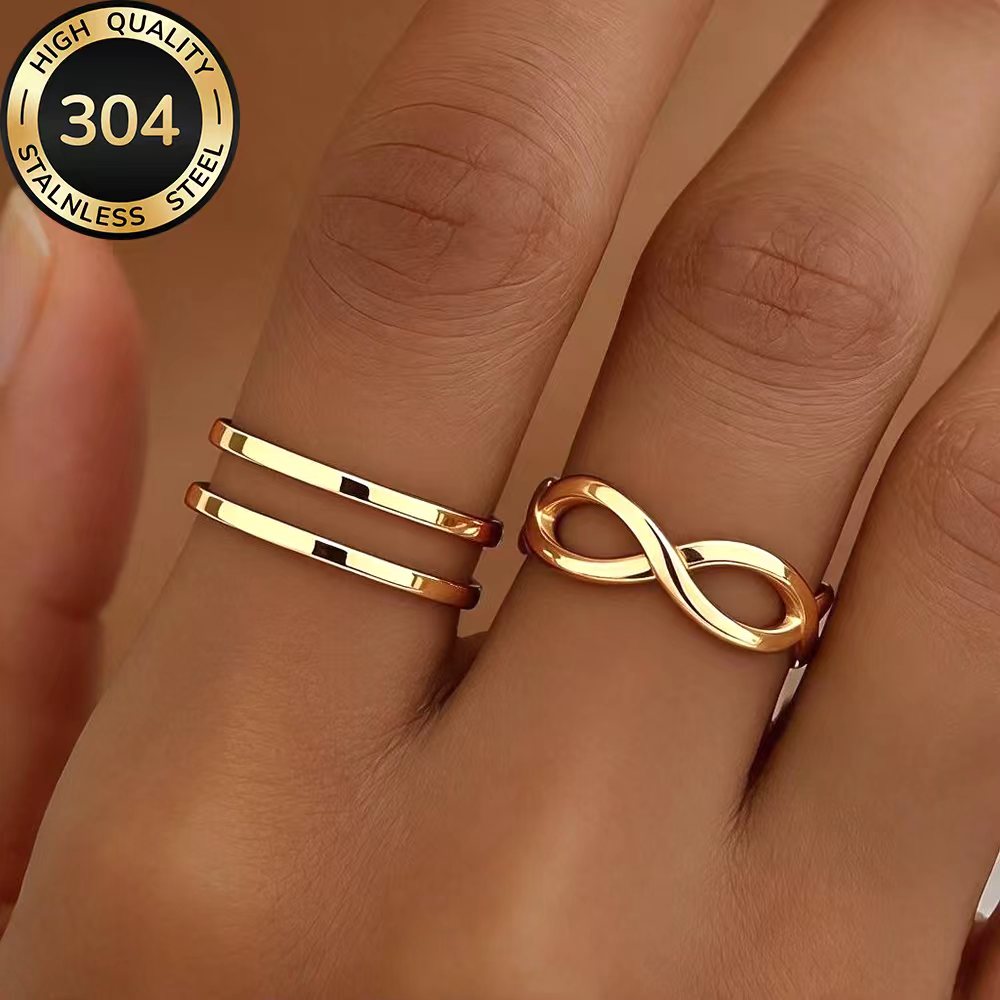 2pcs High-Quality Stainless Steel Stackable Open Ring Set